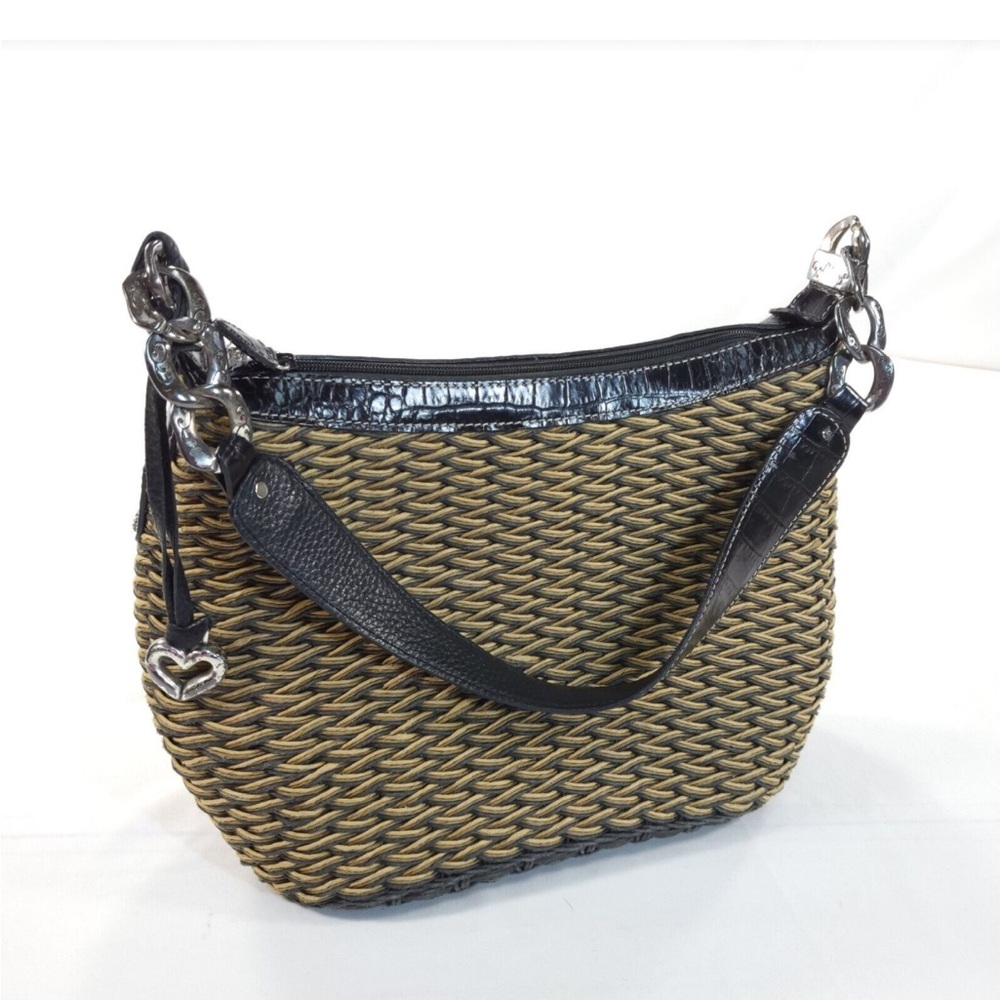 Britghton Rafia Woven Single Strap Handbag Brown Black
